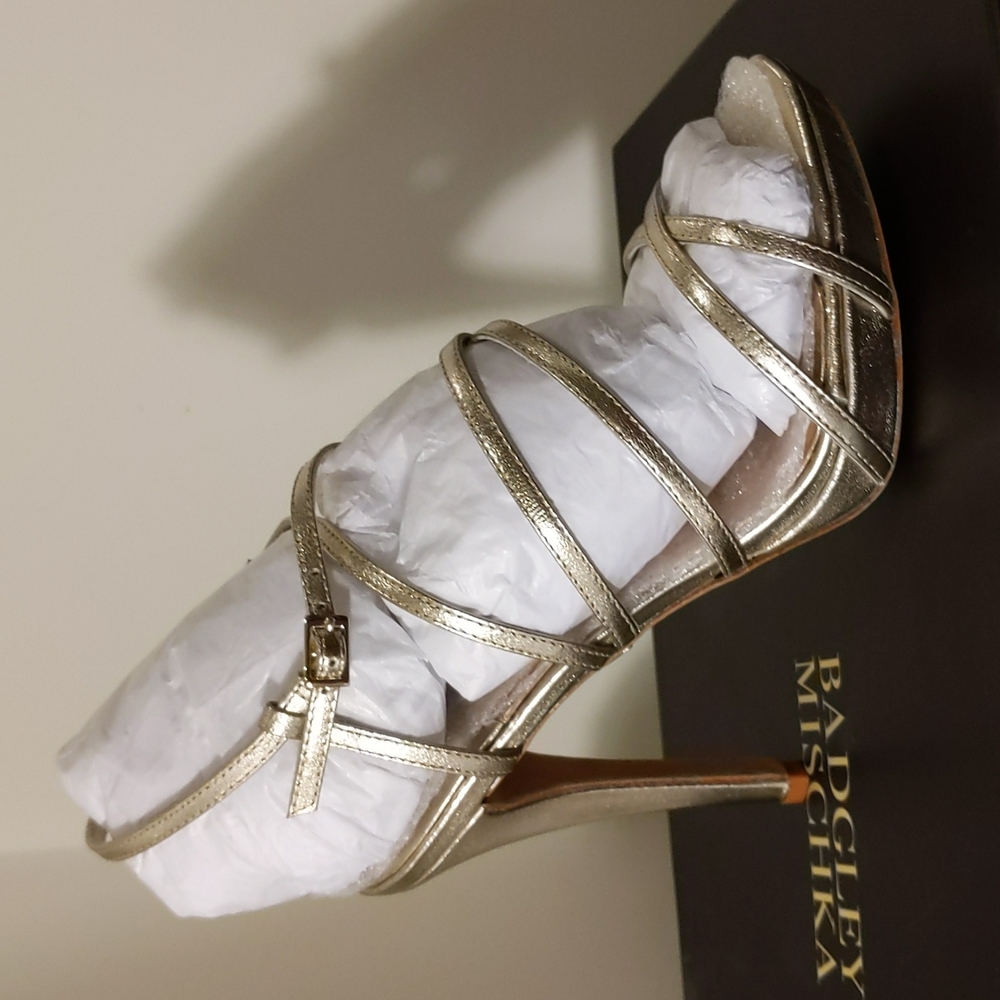 Badgley Mischka Gold Strappy Stilettos